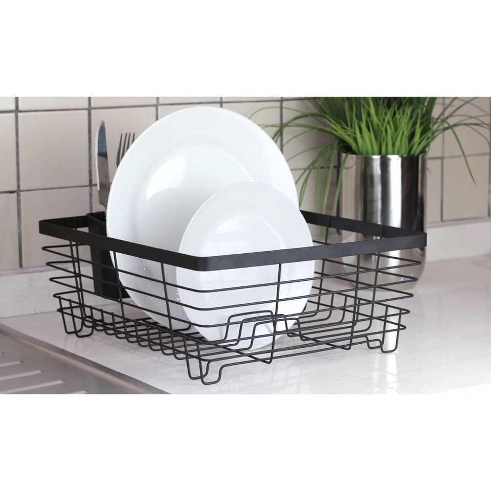 2 Tiers Folding Iron Wire Kitchen Plate Drainer Dish Drying Rack