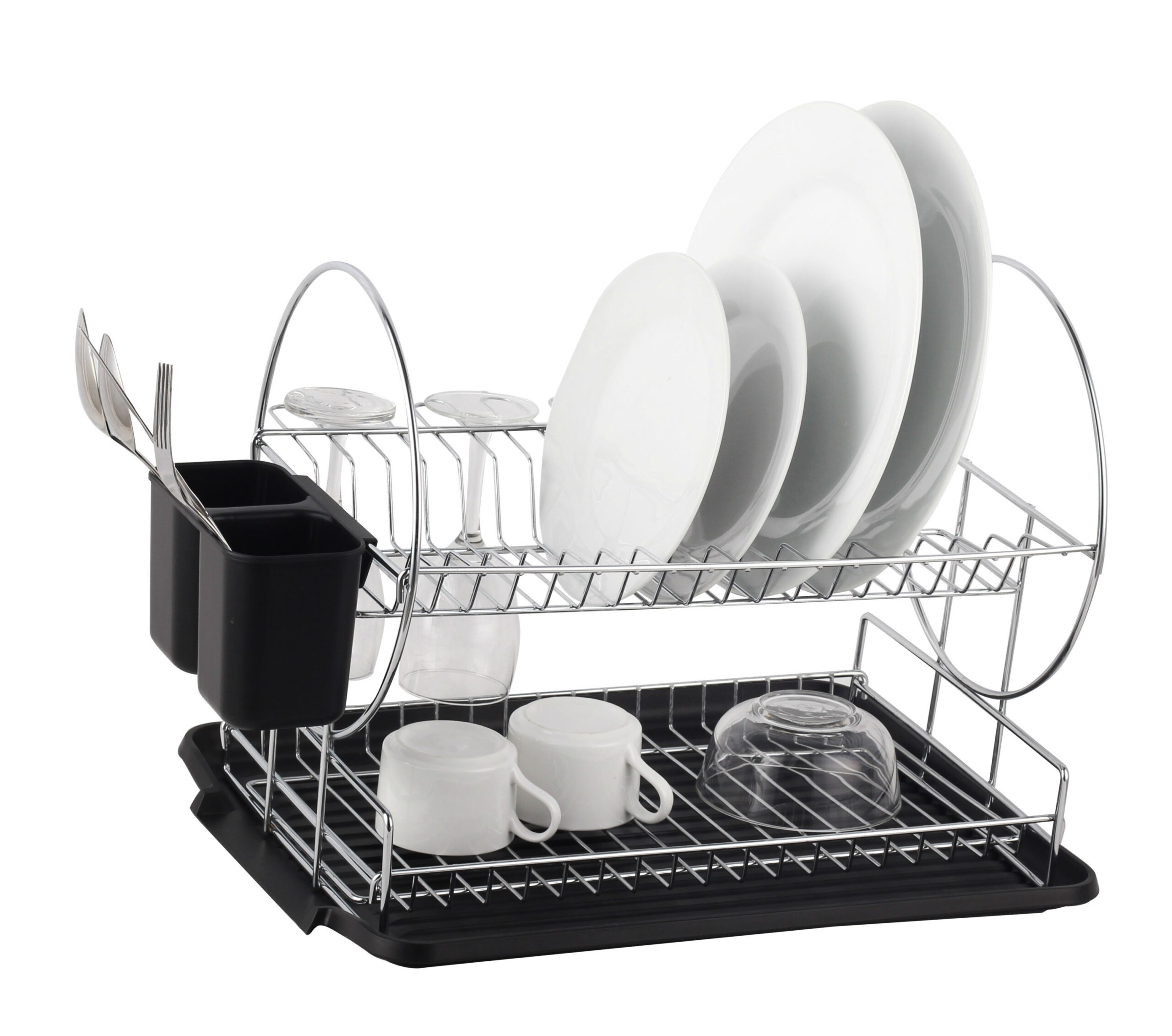 Deluxe Chrome-plated Steel 2-Tier Dish Rack with Drainboard