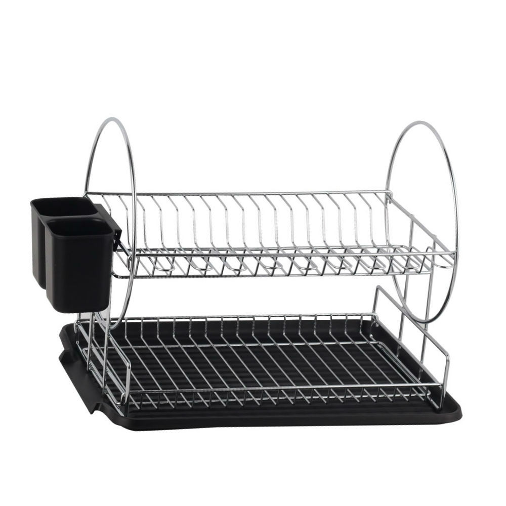 Modern Kitchen Deluxe 2 Tier Chrome Finished - Black Dish Drying